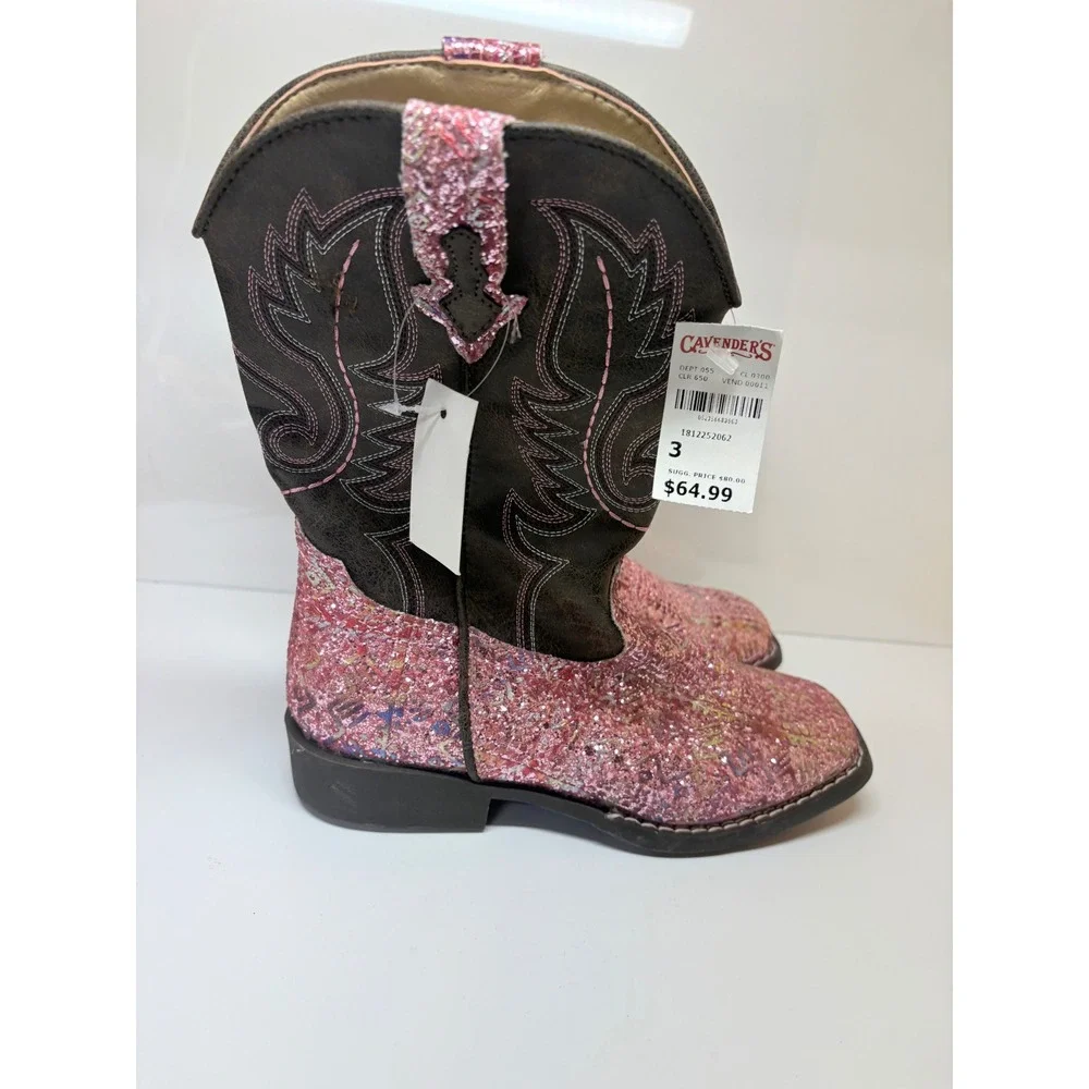 Roper Girls Size 3 Pink Glitter Brown Aztec Embroidered Boots